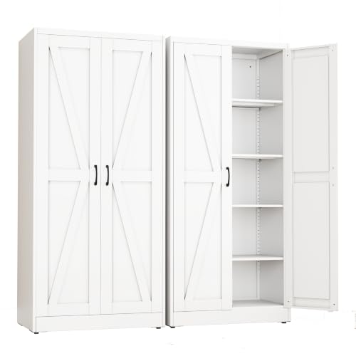 Image of White Metal Storage Cabinet, 71 inch Kitchen Pantry Cabinets for Office