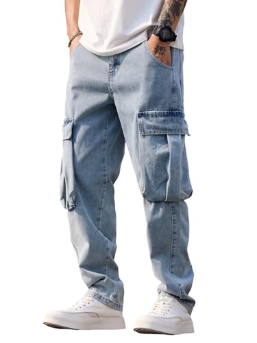 DFGIGT Men's Tapped and Wide Leg Jeans Non-Stretch Loose Fit Hip Hop Cargo Jeans...