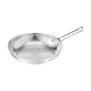 Tefal Duetto On Bratpfanne 24 cm, unversiegelt, dicker Wärmediffusionsboden, Komfort-Griff, langlebig, für alle Herdarten geeignet, Edelstahl, B8660434