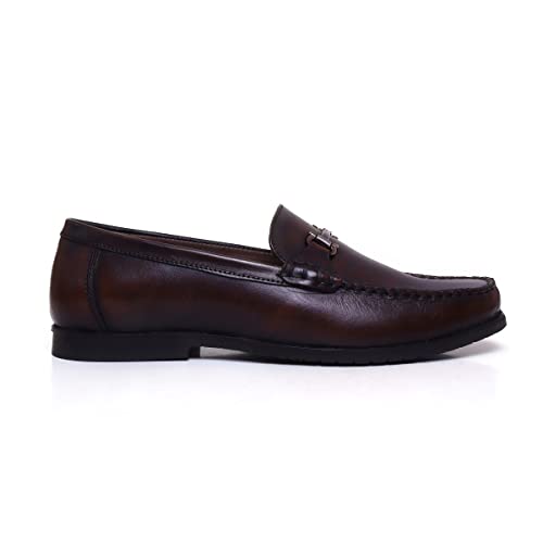 Image of Zoom Casual Shoes for Men Leather High Ankle Formal Shoes for Adult Super Comfortable with Cushioned Insole A-11201 (Brown)