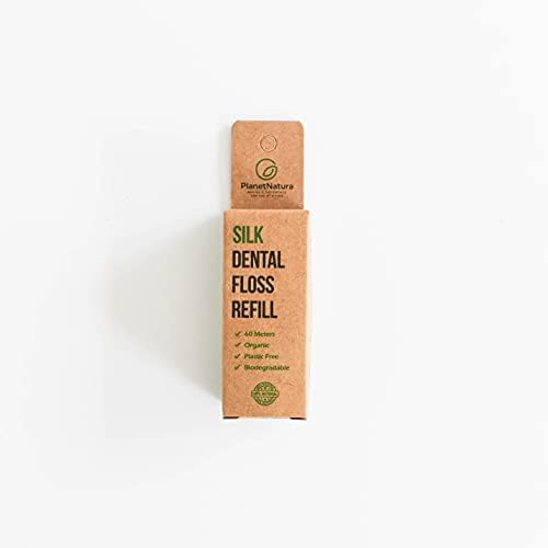 PlanetNatura Mint Flavoured Natural Silk Dental Floss - 100% Eco-Friendly Plastic Free Biodegradable Floss Refill - 60 Meters Organic Dental Floss