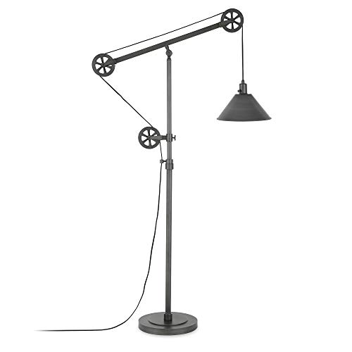 Henn&Hart Pulley System Floor Lamp with Metal Shade in Aged Steel/Aged Steel, Floor Lamp for Home Office, Bedroom, Living Room - Image 4