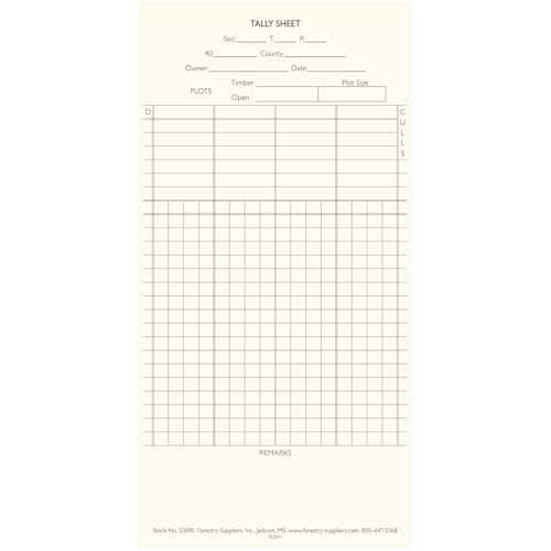 Forestry Suppliers Tally Sheets for Tally Books Pack of 100 Yellow 4 x 8 Timber and Tree Data Recording Sheets Forestry, Survey & Field Data Logs