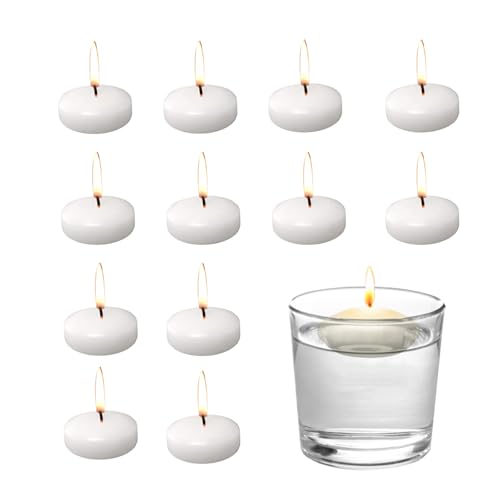 Bolosa 12 Stück Schwimmkerzen Weiß - Wasserdichte Schwimmkerze 35 x 16 mm, Groß, Teelichter, Floating Candles Mit 30-60 Minuten Brenndauer