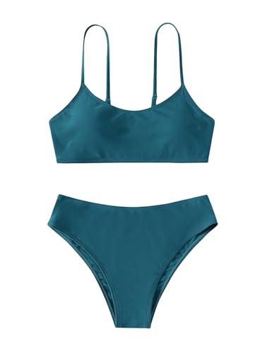 Image of SHENHE Girl's 2 Piece O Ring Bikini High Waisted Spaghetti Strap Cute Swimsuit Bathing Suit