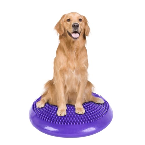 Dog Balance Disc 14 Dog Balance Equipment with Cushion and Pump Pet Training Platform for Pet Rehabilitation Training Strength Train Stability Suitable for Small Medium-Sized Pets (Purple 14 in)