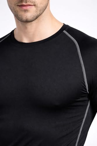 Image of Men's Long Sleeve Compression T-Shirt, Black, Polyester, Moisture Wicking, Crew Neck, Athletic Fit