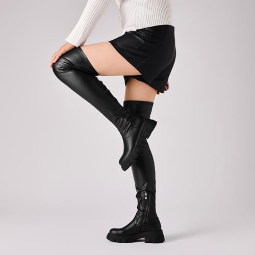 Women Thigh High Boots Platform Lug Sole Chunky Heels Stretchy Over The Knee Boot3