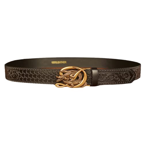 Men Ratchet Dress Belt - Crocodile Decor Automatic Buckle, Western Floral Embossed3