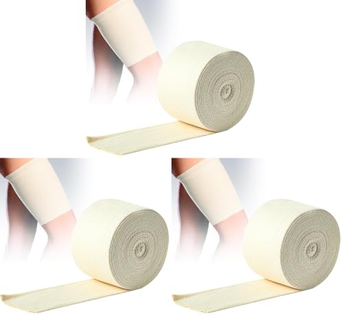 Image of Elasticated Tubular Support Bandage Cotton Stockinette Tubing Size F Reusable Compression Sport Bandage Roll for Arm Leg Knee (3.9 Inch x 5.46 Yard) (Pack of 3)