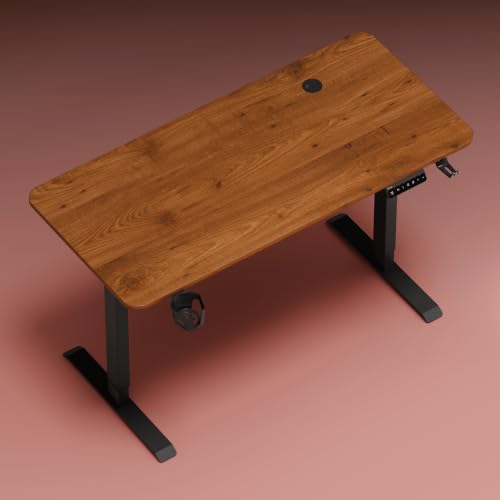 Image of Velocity Electric Height Adjustable Desk | No Split No Cut | 80 Kg Weight Capacity | 5 Year Warranty | Sit-Stand Ergonomic Table | 18mm One Piece Top | 3 Memory Preset (Rust, Table top - 120cm)