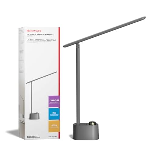 Honeywell Product Image Upgraded LED Desk Lamp - H01 Pro Sunturalux™ Foldable Desk Light with USB A+C Charging Port, 3 Color Modes Dimmable Table Lamp for Home Office Reading(Grey)