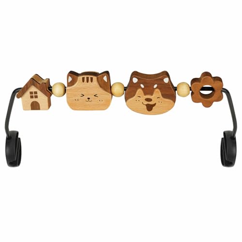 Image of iGRATENS Three-Dimensional Baby Bjorn Bouncer Toy Bar, Toy for Baby Bouncer Soft & Bliss, Easy to Attach and Remove, 360°Rotating Natural Wooden Toys, Double-Sided Raised Design, Dog & Cat