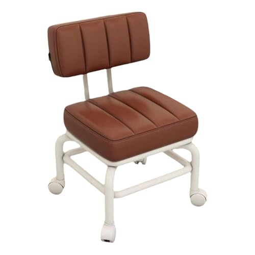 Taburete bajo con soporte para la espalda, silla multiusos con ruedas, fácil de mover para tareas domésticas, ruedas giratorias universales, taburete corto versátil