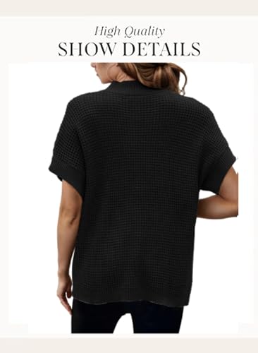 Image of Women 2026 Sweater Vest Mock Neck Batwing Short Sleeve Oversized Ribbed Knit Tops Fall Pullover Sweater S-XXL