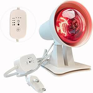 GBKDQQ Lámpara de infrarrojos, 150 W, lámpara de luz roja con temporizador y temperatura ajustable, luz infrarroja para el hogar, ángulo ajustable para la fatiga muscular relajante (blanco)