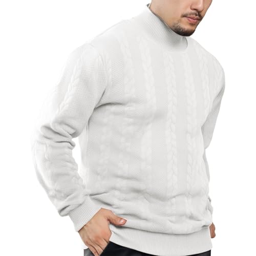 Men's Vintage Sweaters Fashion Ribbed Mock Neck Knitted Sweaters Fall Winter Warm Pullover Sweater Streetwear