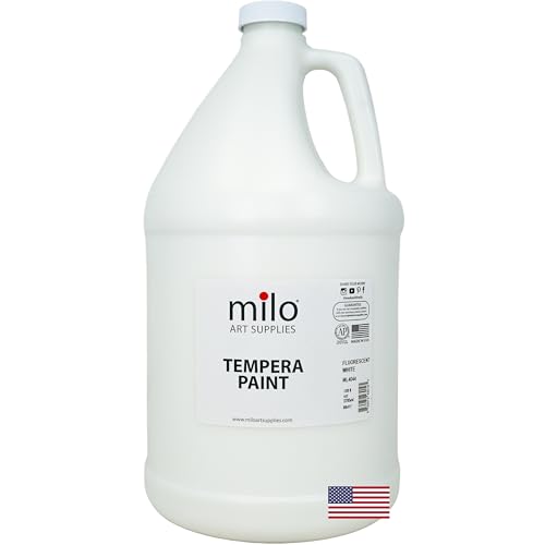 milo Fluorescent White Neon Tempera Paint | 128 oz Bottle 1 Gallon | Glows UV in Black Light | Non-Toxic Made in USA | Washable Bulk Art Paint for Party Student Classroom Artist