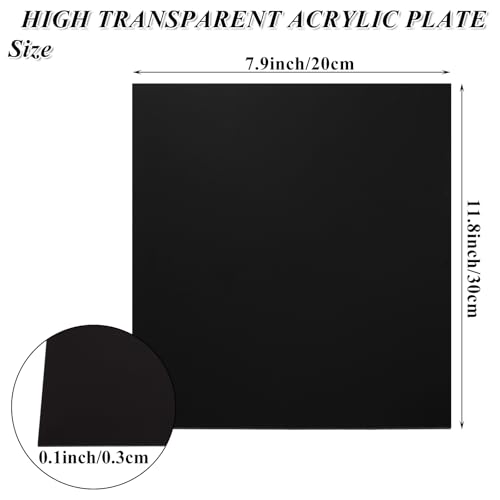 Image of 4 Pack 8 x 12 Inch Black Acrylic Sheet - 1 /8 inch Thick (3mm) Black Plexiglass Sheets, Cast Acrylic Sheet with Protective Paper for DIY Display, Craft, Sign, Painting, Laser Cutting