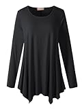 LARACE Womens Long Sleeve Flattering Comfy Tunic Loose Fit Flowy Top (2X, Black)
