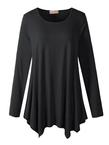 LARACE Womens Long Sleeve Flattering Comfy Tunic Loose Fit Flowy Top (2X, Black)