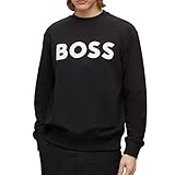 Rundhalsausschnitt BOSS Herren WeBasicCrew Relaxed-Fit Sweatshirt aus Baumwoll-Terry mit gummiertem Logo-Print Schwarz M