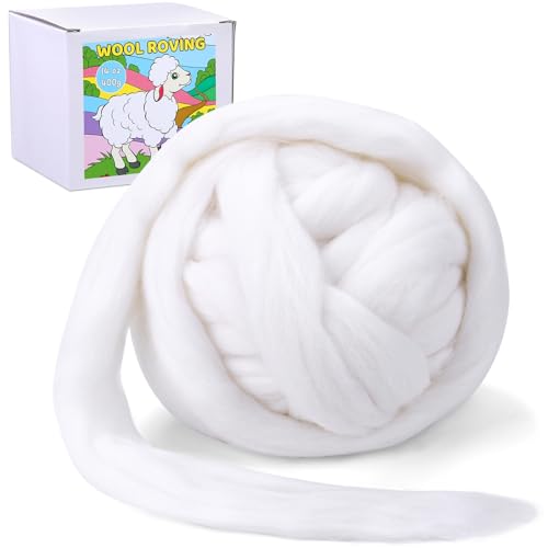 QMNNMA Wool Roving Bulk, 14.1oz Needle Felting Wool, Super Wool Chunky Yarn for Needle Felting, Fiber Roving Woolen Top for Hand Spinning, Felting, Blending, Weaving and DIY Craft (400g)
