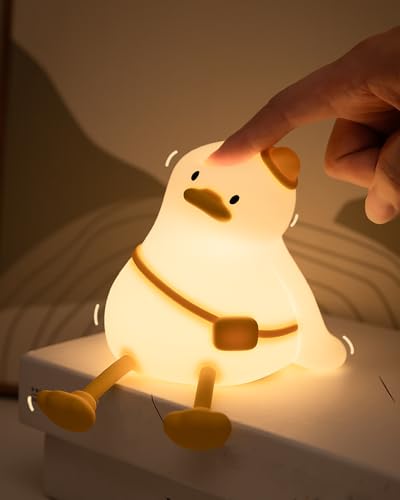joyful xinghai Kids Night Light Duck Design Silicone Tap Control Bedside Lamp with Time Auto-Off Cute Portable LED Nursery Light for Baby Toddler Bedroom