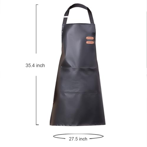 Gembityful Waterproof Apron 2 Pack Large Pocket Pu Material Waterproof Oil-Proof And Dust-Proof Apron Black And Red thumb #8