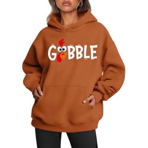 Earlymemb Womens Thanksgiving Day Gobble Turkey Oversized Hoodies Fleece Sweatshirts Funny Family Matching Holiday Sweaters Fall Winter Pullover with Pocket (XL,C-Brown-3) Cover