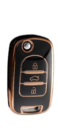 Image of TPU Car Key Cover Black & Golden Compatible for MG Hector (MG, 3 Button Flip Key Old)