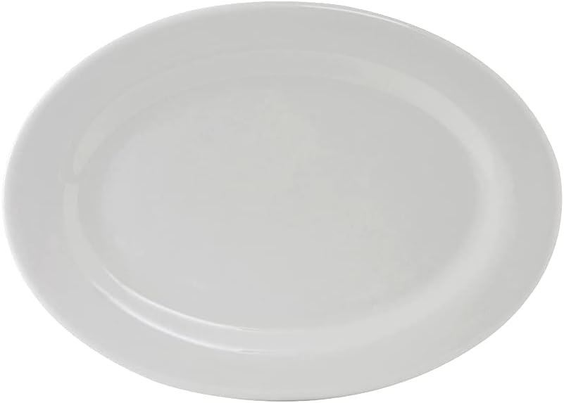 Tuxton China ALH-160 Platter, 16-1/8" x 11-1/4", Oval, Wide Rim, Rolled Edge, Microwave and Dishwasher Safe, Oven Proof, Fully Vitrified, Alaska, Porcelain White, Pack of 6