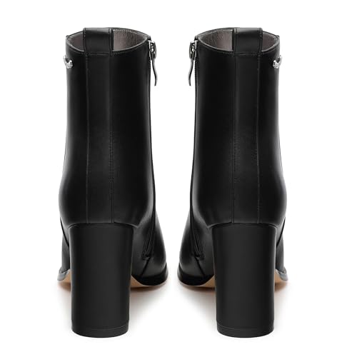 Women's Fashion Square Toe Short Boots,Gogo Low Mid Heel Boots Ankle Boots,Comfortable Warm Side Zipper Boots Shoes4