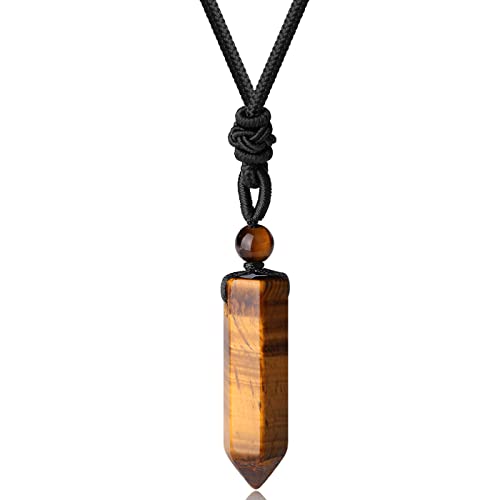 Xiannvxci Healing Crystal Necklace For Men Women Tiger Eye Pendant Necklae Natural Stone Adjustable Rope Hexagonal Point Gemstone Jewelry Valentines Day Gift For Him #TOP22