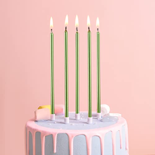 image for PHD CAKE Green Long Thin Metallic Birthday Candles, Cake Candles, Birt