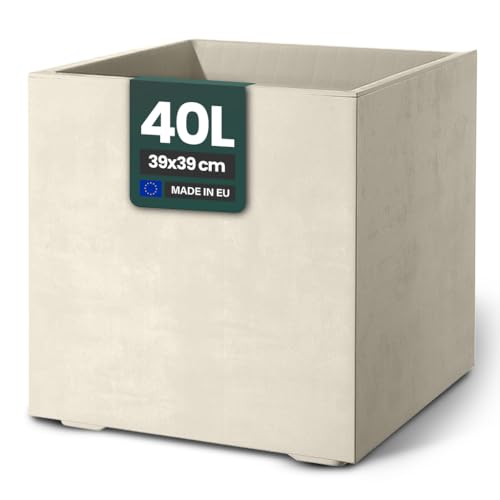 Kreher XL Pflanzkasten Millennium in verschiedenen Formaten und Farben. Tolle Naturstein Optik in Braun, Beige, Anthrazit oder Grau! Aus robustem Kunststoff! (40 Liter Beige)