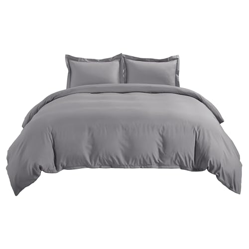 Image of Bedsure Duvet Cover Full Size, Soft Double Brushed Bedding Set, 3Pcs, Grey | For Kids & Adults, 80 inchx90 inch Comforter Cover, Hotel Luxury, All Season, Breathable, Easy Care, Lightweight, Zipper Closure