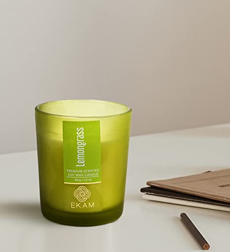 Image of EKAM Lemongrass Votive Soy Wax Scented Candle, 40 Grams, 10 Hours Burn Time| Long Lasting Premium Candles | Ideal for Home Decor | Gifting & Aromatherapy (Pack of 9)