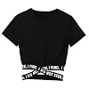 Eaarliyam Dames Ronde hals Solid Color Letter Bandage Cross Short Sleeve Short Top T-shirt Zwart S