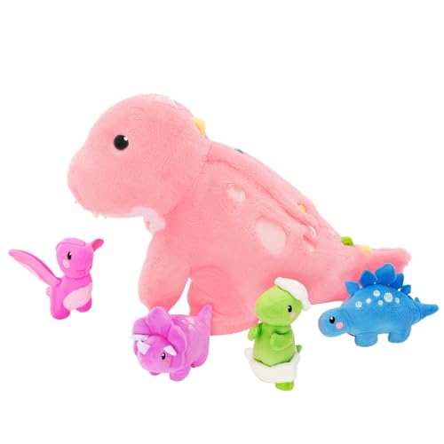 OUOZZZ Peluche de dinosaurio, bonito dinosaurio con 4 bebés en el vientre, regalos decorativos para fiestas para niños