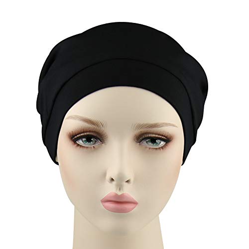 Alnorm Satin Lined Sleeping Cap For Girls Cute Beanie Black #TOP2