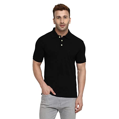 CHKOKKO Men's Polo Cotton Regular Fit Half Sleeves T-Shirt with Pocket Blacck Size S Black