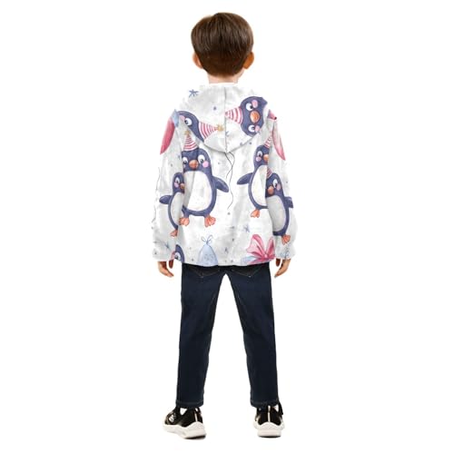 Cute Penguins Gift and Balloon Girls Fleece Jacket Girls Fall Jacket Girls Zip Up Hoodie Girls Sherpa Jacket 2-10T4
