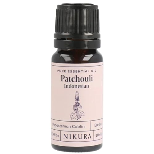 Nikura Patchouli (Indonesian) Essential Oil 10ml | 100% Pure Natural Oils | Perfect for Aromatherapy Diffusers Humidifier Bath | Great for Self Care Massage Skin | Vegan & UK Made