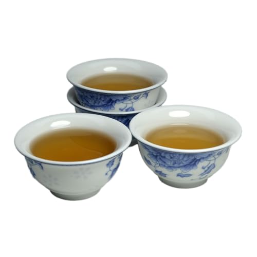 Liang baobao Juego de 4 tazas de degustación de té tradicional chino, mini tazas de porcelana blanca de 2 onzas para ceremonia de té Gongfu (peonía)