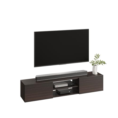 Image of FURNEASER Sasia Modern Wall Mounted TV Unit for 32 /42 /55 Inch TV | Floating Entertainment Unit with Storage | Engineered Wood TV Cabinet for Living Room | TV Stand with Doors (Wenge)