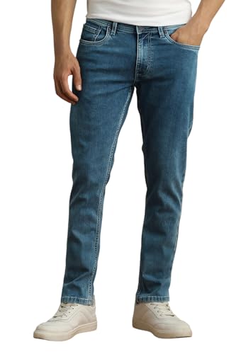 Image of Peter England Men's Slim Tapered Jeans | Heavy Wash Denim | Casual Wear | Modern Fit