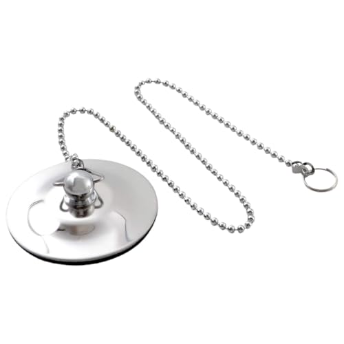 TOPBATHY Tapón de Lavabo de Acero Inoxidable con Cadena y Goma, Diseño Resistente y Uso Conveniente para Baño y Lugares con Desagües Obstruidos, Color Plata