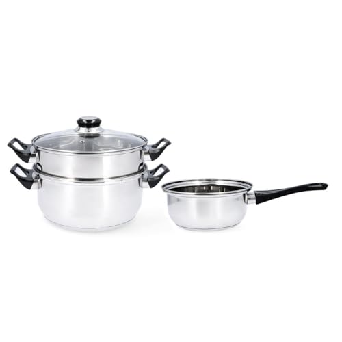 Quid Habitat Set Vaporera, Cacerola Y Cazo Acero Inox 22cm, 16cm
