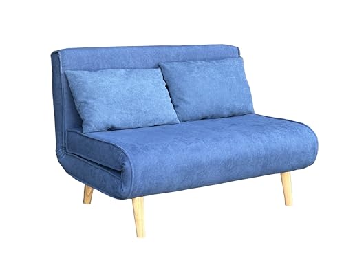 MUEBLIX.COM - Sofa Cama Ocenilla 2 Plazas, Sofa Cama Estilo Futón, Tela, Sillón Cama, Cama Sofa, 3 Posiciones (Sentado, Relax y Cama), Apertura Clic-Clac, Sofa de Diseño, Color Azul